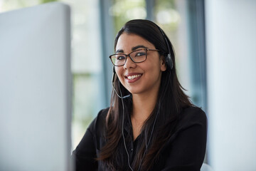 Aufkleber - Woman, consultant portrait and call center for customer service, e commerce support or office communication. Face of professional agent or virtual assistant for business advice or help on computer