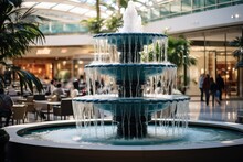 Water Fountain Centerpiece In A Mall - Mall Oasis - AI Generated