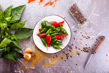 Sticker - Red and green Chillies on white plate