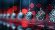 Black Christmas Tree Decoration, Dark Background, Shallow Depth Of Field And Red Bokeh And Copy Space. Holiday Background, Wallpaper Or Greeting Card. Christmas Holiday Concept. AI Generated.