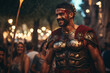 a street performer dressed as a Roman gladiator