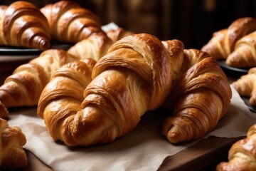 Wall Mural - fresh croissant on table