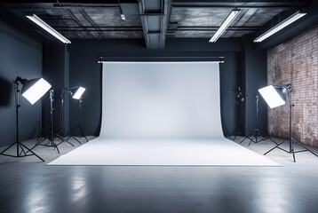 Empty photo studio with white cyclorama.