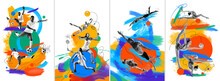 Diversity Of Sports. People, Professional Athletes Of Different Kind Of Sports In Motion Over Colorful Background. Creative Collage. Concept Of Professional Sport, Competition And Match. Poster, Ad