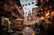 Exotic China town decorated. City urban street. Generate Ai