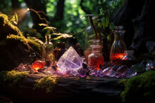 Gemstone Crystal Mineral For Relaxation And Meditation. Witchcraft, Crystal Ritual, Relaxing Chakra, Energy Healing. Esoteric, Modern Magic, Generative AI