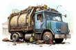 an illustrated garbage truck. Generative AI