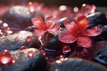 close up fo stones and flower in soft focus