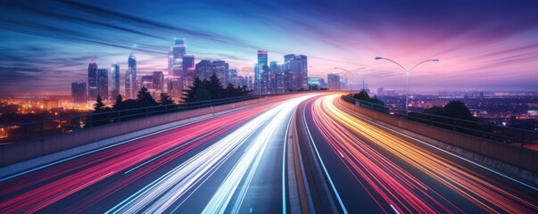 High speed motion blur from cars on an urban highway at twilight