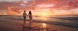 © GB - Couple walking along a beach on a romantic evening