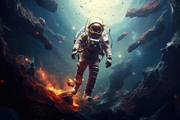 Wall Mural - astronaut in a space suit in outer space. Fantasy illustration