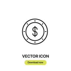 Aufkleber - Coin icon vector. Linear-style sign for mobile concept and web design. Coin symbol illustration. Pixel vector graphics - Vector.