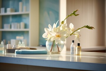 Leinwandbilder - Interior spa reception, minimalist counter aesthetics, enhanced by modern lighting