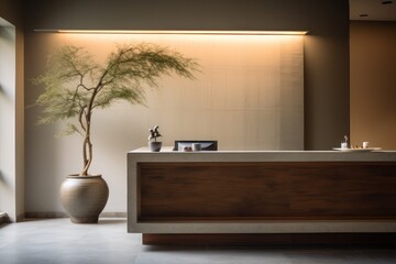 Leinwandbilder - empty reception, cool contemporary lighting, highlighting sleek, minimalist counters