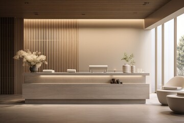 Aufkleber - Design spa: unoccupied reception, sleek minimalist counter design, under contemporary lighting