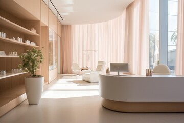 Leinwandbilder - Contemporary spa interior: vacant reception area, sleek counter design, minimalist flair modern