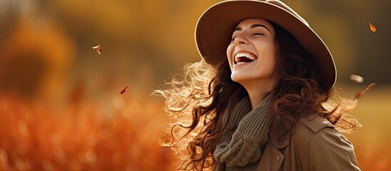 Canvas Print - Content woman experiencing fall joy