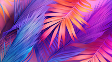 Tropical Palm Leaves In Vibrant Gradient Color, Holographic Colours. Minimal Art Concept 