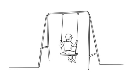 Wall Mural - animated continuous single line drawing of child on swing set, line art animation