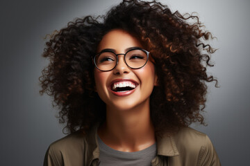 Poster - Portrait of african american woman in casual clothes on a dark gray background