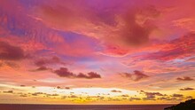 Time Lapse Exotic Colorful Cloud In Pink Sky At Sunset Above The Sea..Scene Of Colorful Romantic Sky Sunset With Brilliant Pink Sky. .beautiful Sky Of Sunset In Nature And Travel Concept. .
