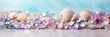 Banner background in a marine style, sea patterns, shells and sea-colored corals.