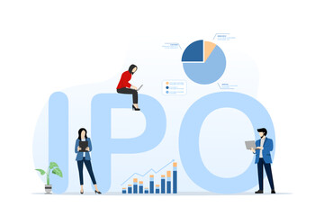 Wall Mural - IPO concept. initial public offering. investors invest in stock market shares. Company growth. Passive income. Illustration for websites, landing pages, mobile apps, posters and banners.