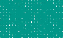 Seamless Background Pattern Of Evenly Spaced White Location Symbols Of Different Sizes And Opacity. Vector Illustration On Teal Background With Stars