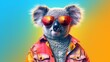 Photo cool kawaii koala glowing colorful generative ai