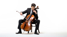 Man Playing Cello On White Background
