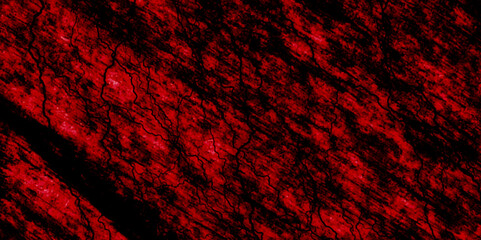 Wall Mural - Old scratched bright red paint surface wide texture. Dark scarlet color gloomy grunge abstract widescreen background