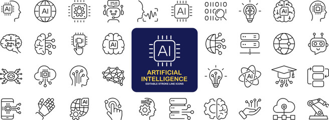 Wall Mural - artificial intelligence set of web icons in line style. ai technology icons for web and mobile app. 