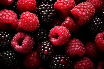 Wall Mural - Blackberries and raspberries in a background