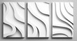 A set of fluid  abstract canvases with voluminous curved lines with shadow, white and black design