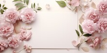 Wedding, birthday stationery mock-up scene. Blank paper greeting card, invitation. Decorative floral composition. Closeup of pink roses petals, peonies, hydrangea flowers and eucalyptus leaves. 