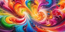 Abstract Colorful Rainbow Fluid Of Oil Paint. Artistic Colorful Liquid Wavy Swirl Flow Pattern Of Multicolored Glossy Paint