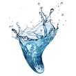 Water splash isolated on transparent background, blue liquid crown wave swirl drops, set of shiny clear soda juice splashing fluids droplets, design element fresh drink, beverage, falling, pour bubble