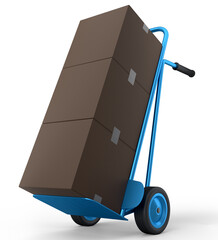 Wall Mural - Airport luggage cart or baggage trolley side with cardboard boxes or cartons