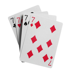 Wall Mural - Flying playing card for poker and gambling, four seven isolated on white, clipping path
