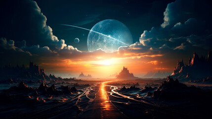 Wall Mural - road to the moon in the desert