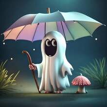 3D Cute Ghost Under Umbrella