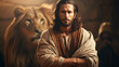 Daniel in the lion's den, Biblical characters, blurred background
