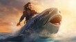 Jonah and the whale, Biblical characters, blurred background