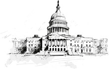 White House building in ink drawing style in vector graphic	
