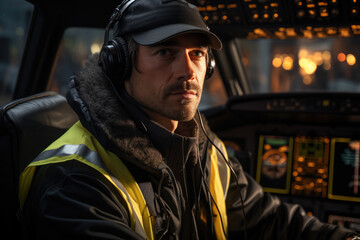 Poster - A pilot undergoing extensive training and safety checks before a flight, ensuring aviation risk management. Concept of aviation safety. Generative Ai.