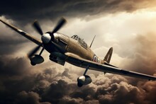 A Second World War Plane In The Dramatic Sky.