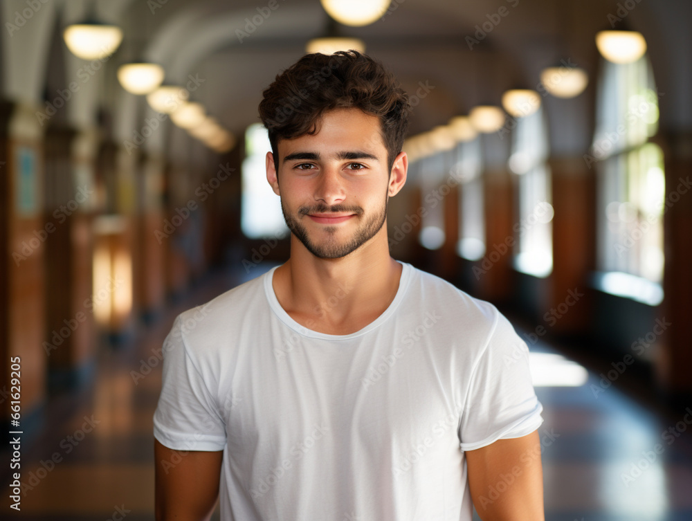 Joven latino con barba corta y gafas con camisa blanca posando en un ...