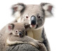 Koala Mother and Joey Bonding on isolated background