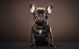 Fototapeta  - Adorable Little Frenchie Dog With Collar Looking Forward And Sitting