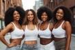 Group of black women walking city street